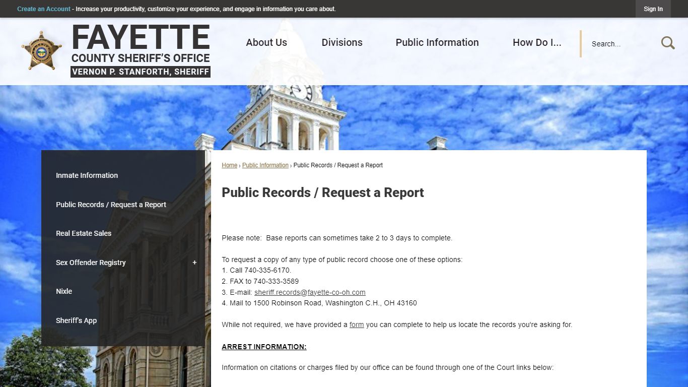 Public Records / Request a Report | Fayette Sheriff's Office, OH