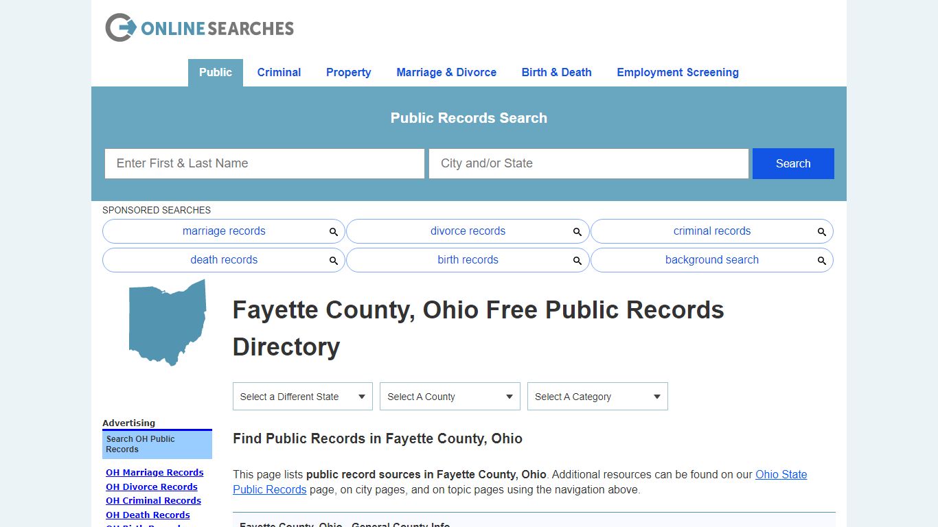 Fayette County, Ohio Public Records Directory - OnlineSearches.com